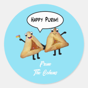幸せなPurim -カスタマイズ可能な背景色 ラウンドシール