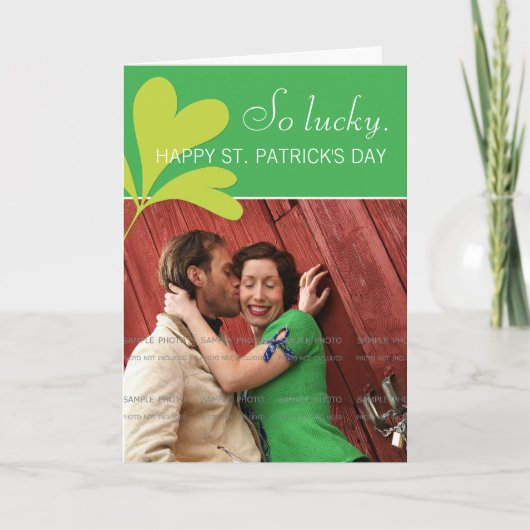 幸せなSt patricks dayの幸運なシャムロックの緑の写真 カード (正面)