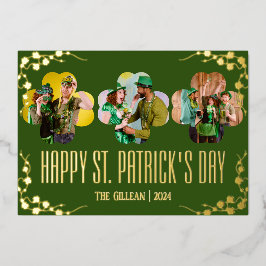 幸せなSt patricks dayシャムロックの家族の写真 箔シーズンカード