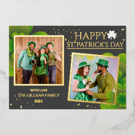 幸せなSt patricks dayシャムロックの家族の写真 箔シーズンカード