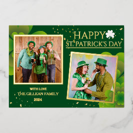 幸せなSt patricks dayシャムロックの家族の写真 箔シーズンカード