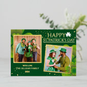 幸せなSt patricks dayシャムロックの家族の写真 箔シーズンカード (立ち正面)