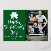 幸せなSt patricks dayシャムロックの家族の写真 箔シーズンカード (正面)