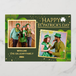 幸せなSt patricks dayシャムロックの家族の写真 箔シーズンカード