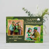 幸せなSt patricks dayシャムロックの家族の写真 箔シーズンカード (立ち正面)