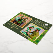 幸せなSt patricks dayシャムロックの家族の写真 箔シーズンカード (回転した状態)