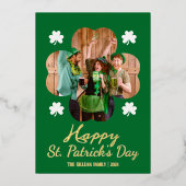 幸せなSt patricks dayシャムロックの家族の写真 箔シーズンカード (正面)