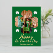 幸せなSt patricks dayシャムロックの家族の写真 箔シーズンカード (立ち正面)
