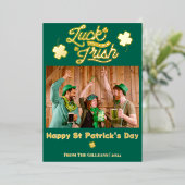幸せなSt patricks dayシャムロックの家族の写真 箔シーズンカード (立ち正面)