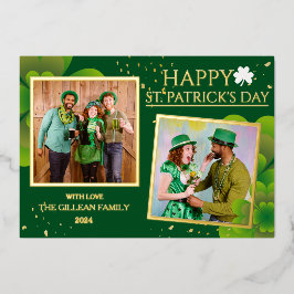 幸せなSt patricks dayシャムロックの家族の写真 箔シーズンカード