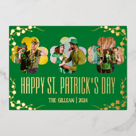 幸せなSt patricks dayシャムロックの家族の写真 箔シーズンカード