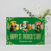 幸せなSt patricks dayシャムロックの家族の写真 箔シーズンカード (立ち正面)