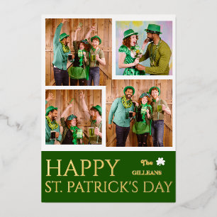 幸せなSt patricks dayシャムロックの家族の写真 箔シーズンカード