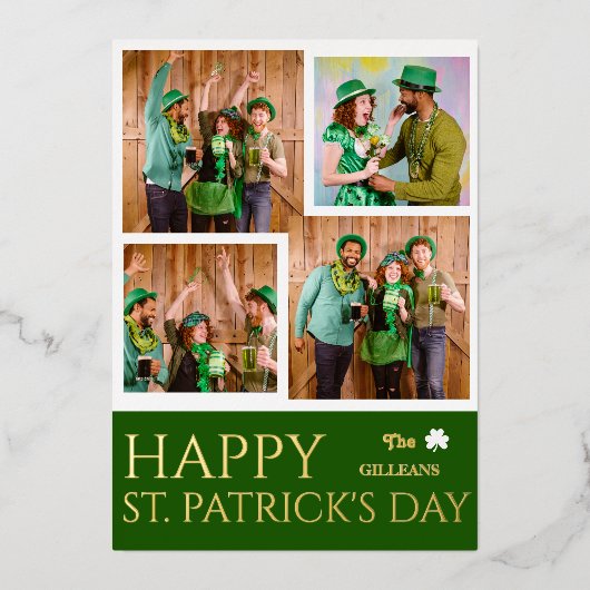 幸せなSt patricks dayシャムロックの家族の写真 箔シーズンカード (正面)