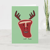 幸せなT骨のステーキのトナカイの赤い鼻のクリスマス シーズンカード (正面)