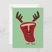 幸せなT骨のステーキのトナカイの赤い鼻のクリスマス シーズンポストカード (正面/裏面)