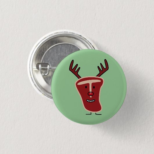 幸せなT骨のステーキのトナカイの赤い鼻のクリスマス 缶バッジ (正面&裏面)