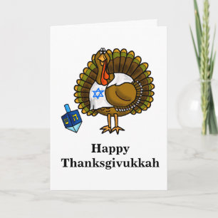 幸せなThanksgivukkahユダヤ人のトルコの挨拶状 シーズンカード