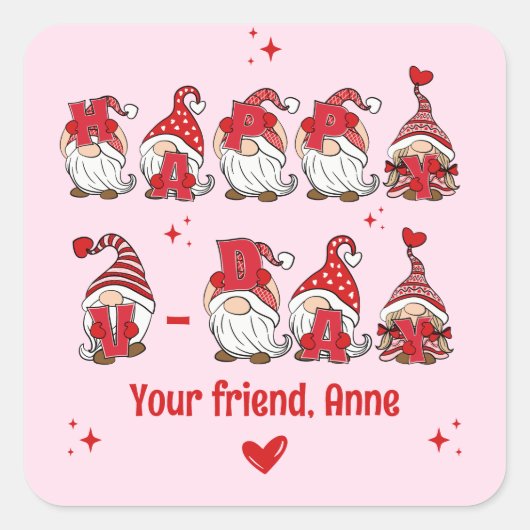 幸せなV – デイ格言レタリングピンク教室 スクエアシール (正面)