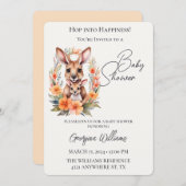 幸せにかわいいカンガルー赤ちゃんシャワーに飛ぶ 招待状 (正面/裏面)