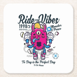 幸せになれる完璧な日 おもしろいMonster at peace スクエアペーパーコースター