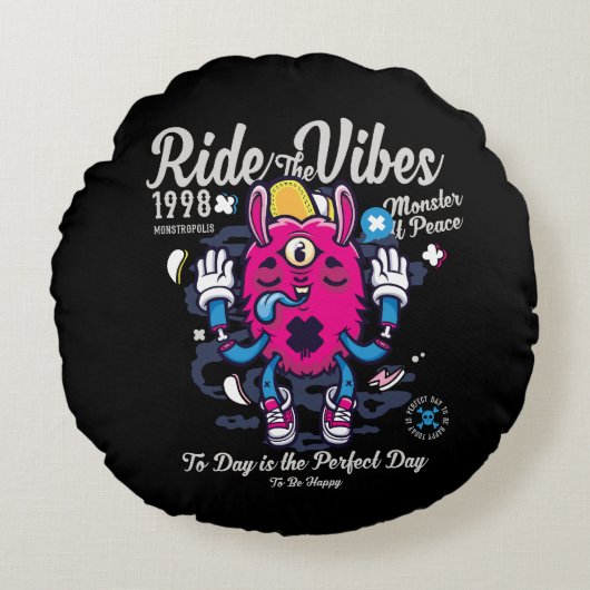 幸せになれる完璧な日 おもしろいMonster at peace ラウンドクッション (正面)
