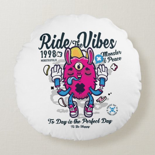 幸せになれる完璧な日 おもしろいMonster at peace ラウンドクッション (正面)