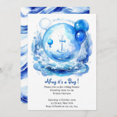 幸せにセーリング：水彩少年の赤ちゃんシャワー 招待状 (正面/裏面)