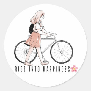 幸せに乗るアニメガール自転車スティックに乗る ラウンドシール