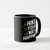 幸せに向かってハイキング、ブラック マグカップ (正面右)