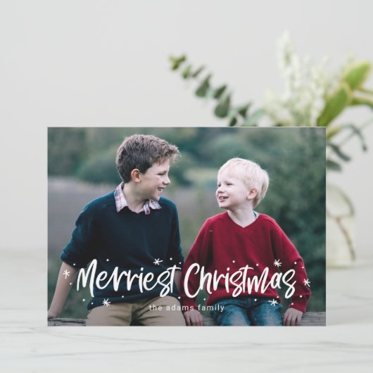 幸せに描かれた最も楽しいクリスマスの写真カード シーズンカード (スタンド正面)