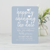 幸せに日程変更する 結婚式 ブラッシーブルー 招待状 (スタンド正面)