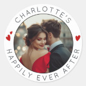 幸せに暮らして ハート フォト ブライダルシャワー ラウンドシール (正面)