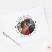 幸せに暮らして ハート フォト ブライダルシャワー ラウンドシール (封筒)