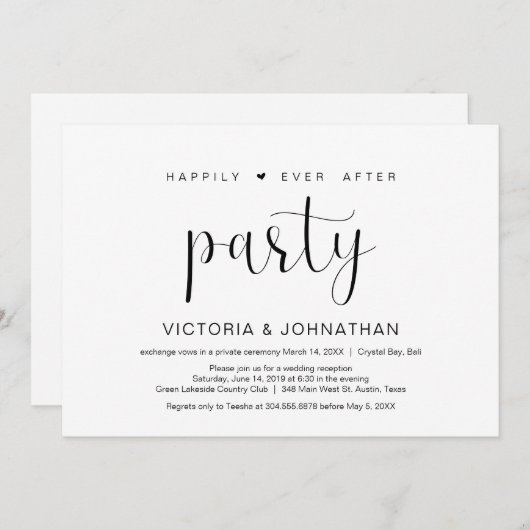 幸せに暮らすふたりの小さな結婚式パーティー, ミニマリズム 招待状 (正面/裏面)