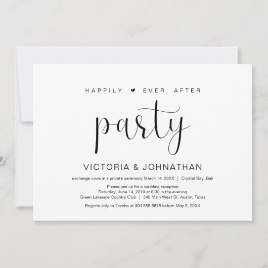 幸せに暮らす小さな結婚式パーティー、ミニマリズム 招待状 (正面)