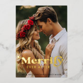 幸せに暮らす　モダン レトロ タイポグラフィーの写真 箔シーズンカード (正面)