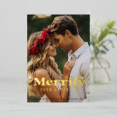 幸せに暮らす　モダン レトロ タイポグラフィーの写真 箔シーズンカード (立ち正面)