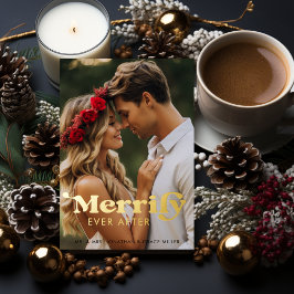 幸せに暮らす　モダン レトロ タイポグラフィーの写真 箔シーズンカード