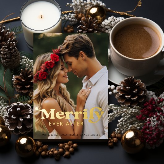 幸せに暮らす　モダン レトロ タイポグラフィーの写真 箔シーズンカード