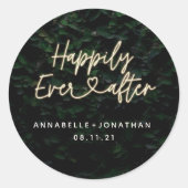 幸せに暮らせますように モダンな葉のウェディングパーティのタペストリー ラウンドシール (正面)