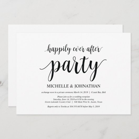 幸せに暮らそうパーティー、結婚式の秘密の式の招待状 招待状 (正面/裏面)