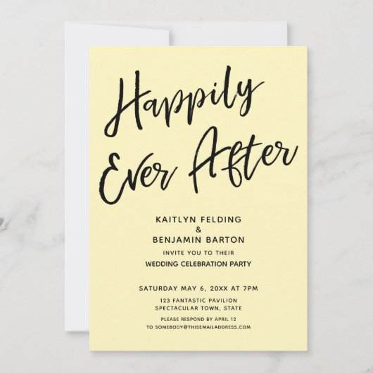 幸せに永遠に カジュアルウェディングパーティー 黄色 招待状 (正面)