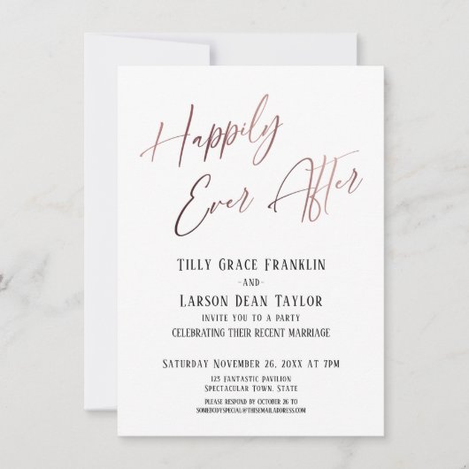 幸せに永遠に ローズゴールド エレガント ウェディングパーティ 招待状 (正面)