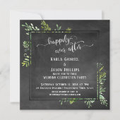 幸せに満ちたグリーンリースのチョークボード 招待状 (正面)