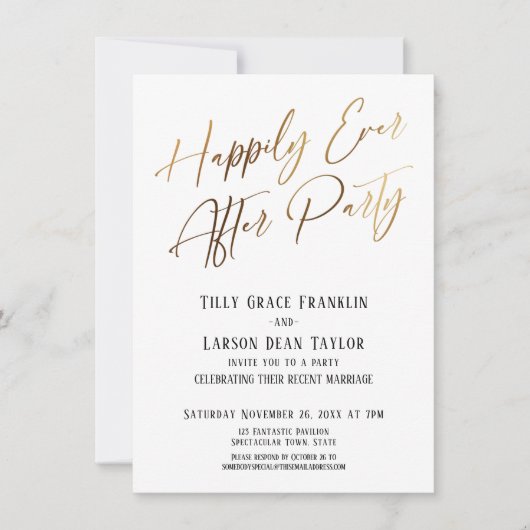 幸せに満ちたパーティー ゴールド エレガント タイポグラフィ 招待状 (正面)