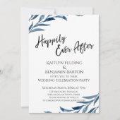 幸せに満ちたブルーリーフのレセプションカードのみ 招待状 (正面)