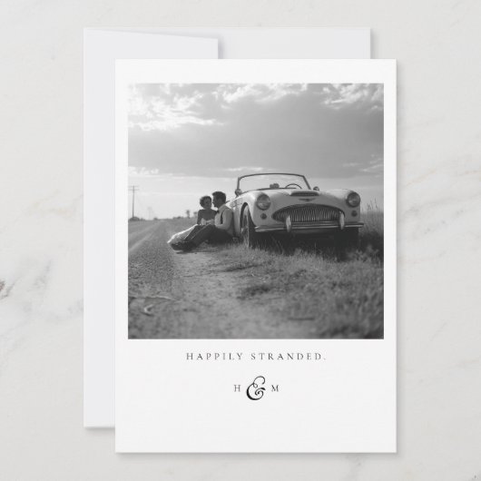 「幸せに立ち往生」写真サンキューカード 招待状 (正面)