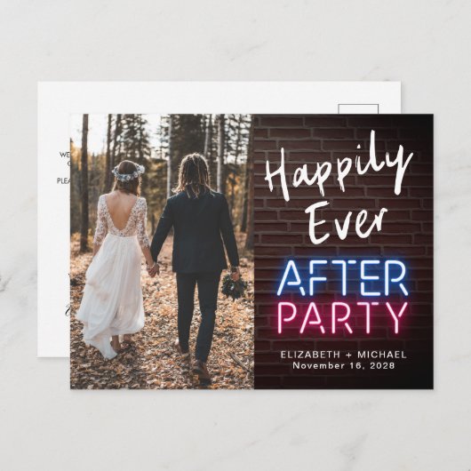 幸せに続くパーティー・ネオン結婚写真 案内ポストカード (正面/裏面)