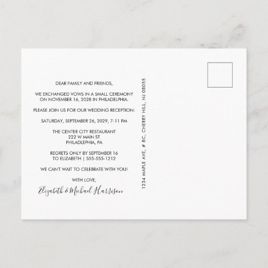 幸せに続くパーティー・ネオン結婚写真 案内ポストカード (裏面)